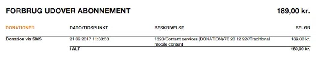 Billedet et eksempel som viser et udsnit af den del af regningen, der viser forbrug udover abonnement.