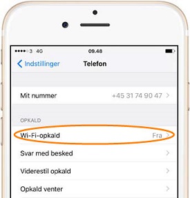 Opsætning af wifi opkald på en mobil