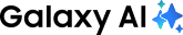 Galaxy AI logo med tekst i sort og en blå stjerne-lignende ikon til højre.