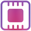 En lilla til pink mikrochip eller processor ikon med firkantet center og stregede kanter.
