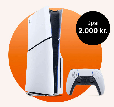 Playstation 5 slim standard med controller. Spar 2.000 kr. 