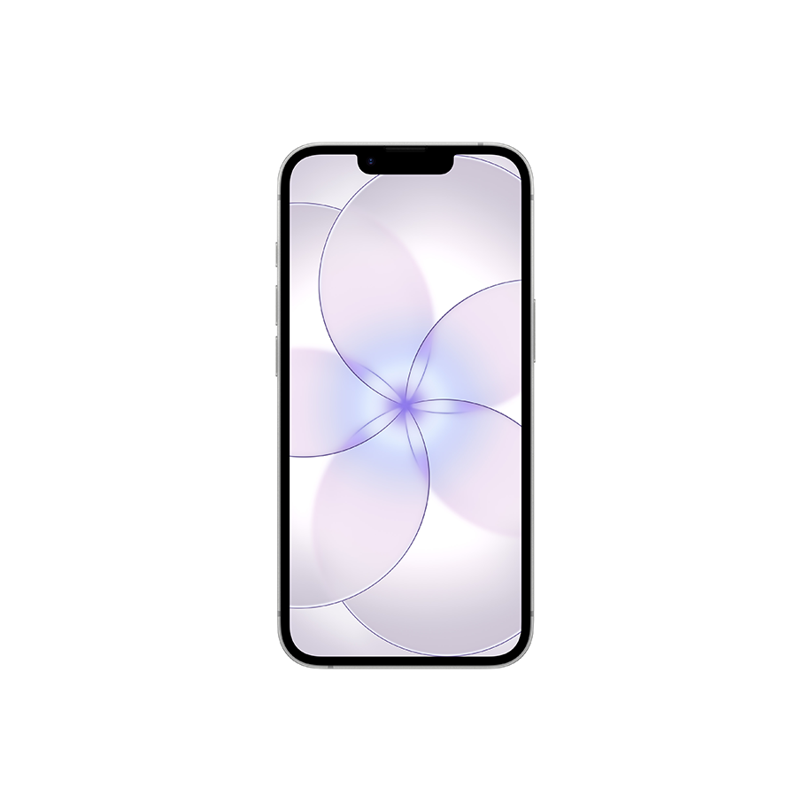 Smartphone med blomsterlignende baggrund i lyse lilla nuancer