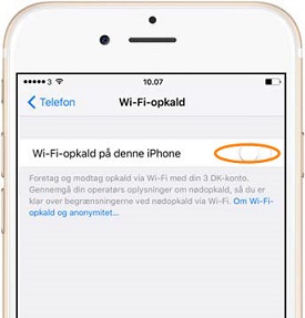 Mobil med opsætning af wifi opkald