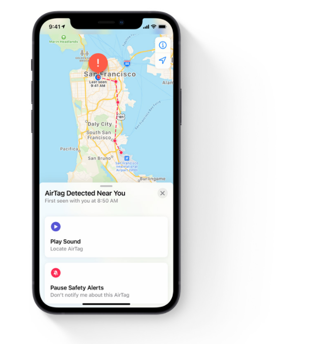 AirTag - Mobil viser AirTag, der sporer ting sikkert med krypteret data og lang batterilevetid på op til et år.
