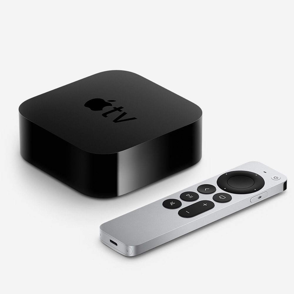 Apple TV boks - sort boks - sølv fjernbetjening 
