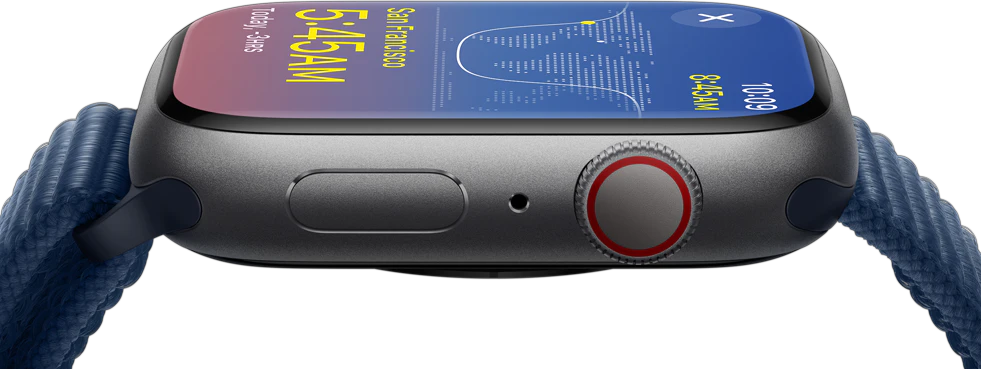 Apple Watch s9 - zoom ind på siden af uret og skærm