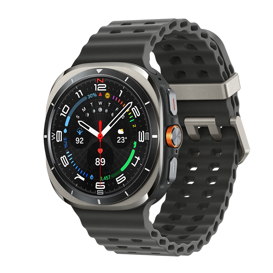 Billedet viser en Samsung Galaxy Watch Ultra i Titanium 