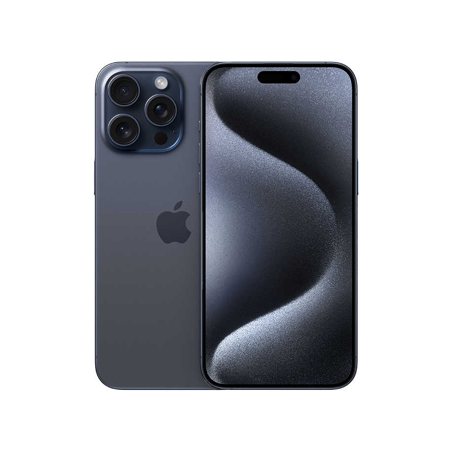 iPhone 15 Pro Max - produktbillede - blågrå front og bag