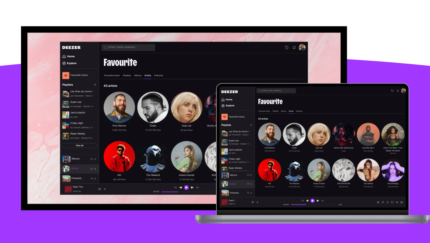Deezer indhold på tv og laptop