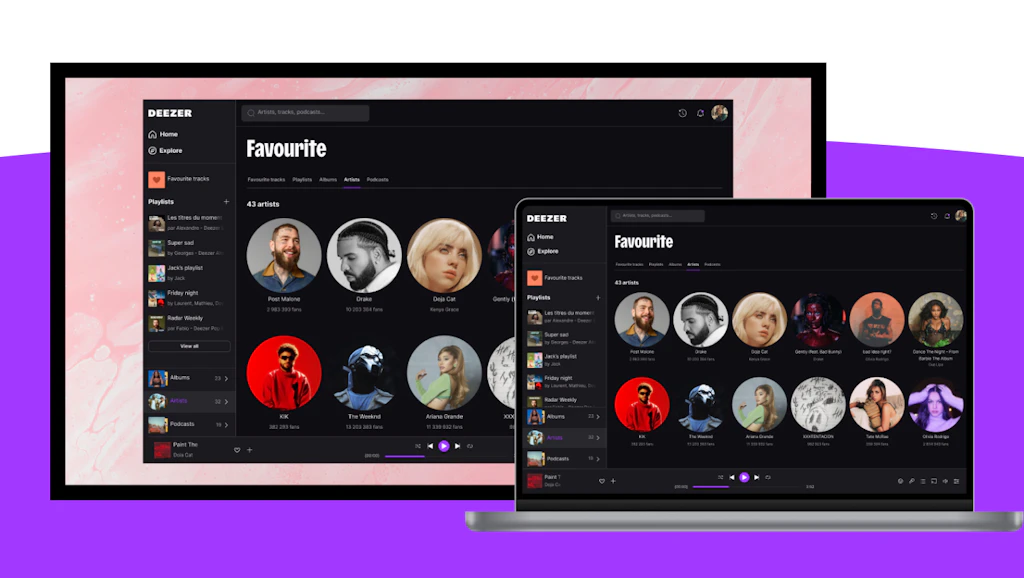 Deezer indhold på tv og laptop