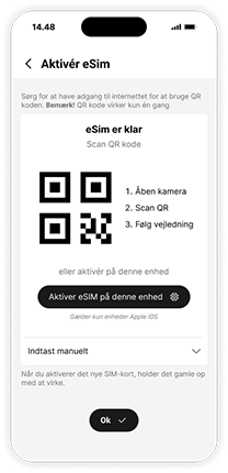 Aktivér eSim i Mit 3 app